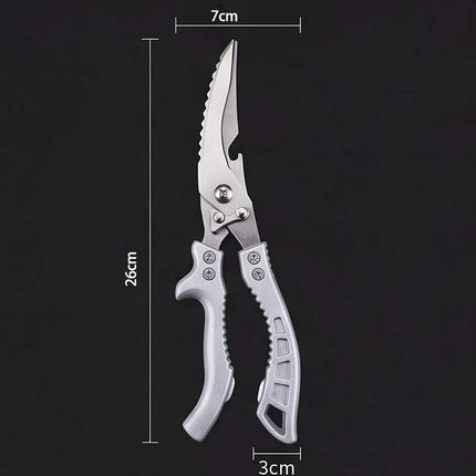 Multi-functional stainless steel kitchen scissors | Ergonomic handle, ambidextrous design, suitable for poultry, fish, and meat