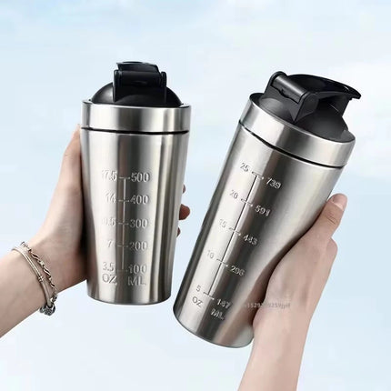 Stainless Steel Protein Powder Shaker Bottle With Steel Ball Leak Proof Gym Fitness Sport Whey Shakes Cup Fitness Sports Mug