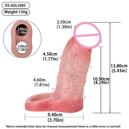 ORALSX Soft Liquid Silicone Penis Sleeve Dlosed Large Size Simulation Penis Enlargement Sleeve G spot Stimulation Couple Sex Toy