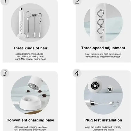 Wireless Rechargeable Electric Milk Frother - 3 Speeds, Handheld Foam Maker for Latte, Cappuccino, Hot Chocolate - USB Rechargea