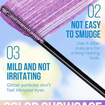 Colorful Glitter Mascara, Waterproof Long Lasting Thickening Lengthening Anti-Smudge Mascara, Tint Rich Color Sparkly Mascara