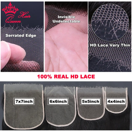Invisible HD Lace 7x7 6x6 5x5 4x4 Lace Closure With Baby Hair Body Wave Virgin Human Raw Hair Melt Skins Real HD Lace Queen Hair
