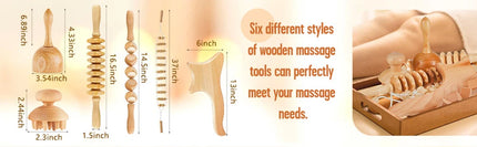 6 In 1 Wood Therapy Massage Tool Lymphatic Drainage Massager Anti Cellulite Fascia Massage Roller for Full Body Muscle relaxatio