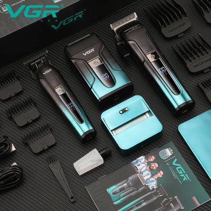 VGR 3-in-1 Hair Trimming Set Professional High end Electric Push Clipper Oil Head Carving Pusher LED Reciprocating Shaver V-694