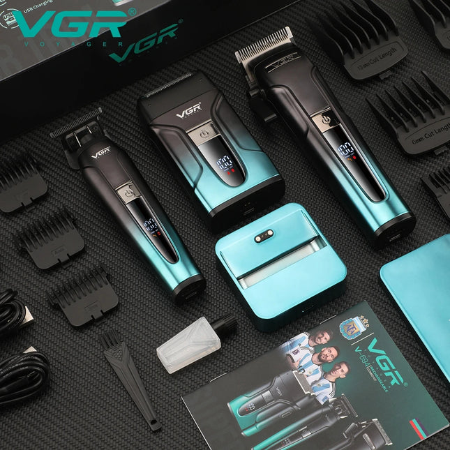 VGR 3-in-1 Hair Trimming Set Professional High end Electric Push Clipper Oil Head Carving Pusher LED Reciprocating Shaver V-694
