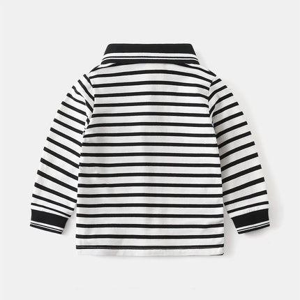 Kids Boys Long Sleeve Tees RAISE Spring 2026 Infant Babys Boys Polo Shirts Loose Bear Embroidery Striped Children Boys Pullovers