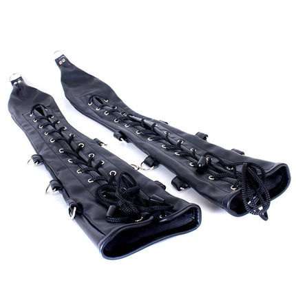 Black Lace-up Long Arm Bondage Gloves – Hand Restraint Pouch, Leather Binding Cuffs, Adult Sex Toy & Adult Game