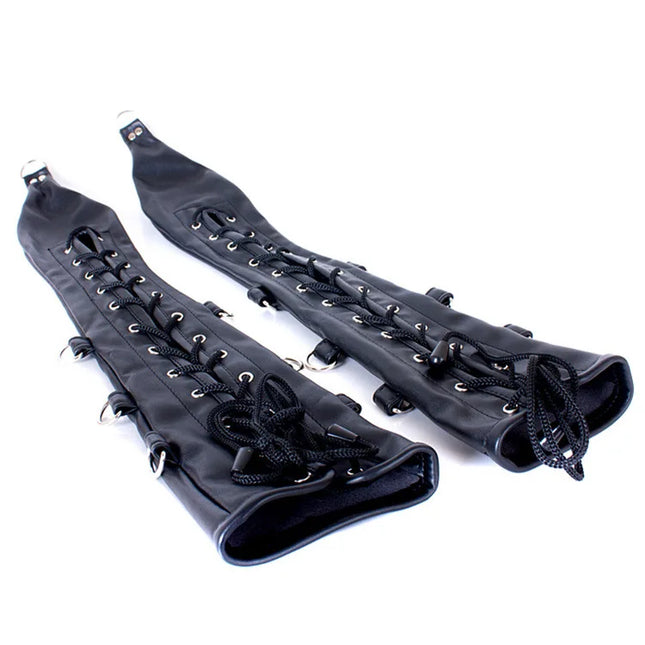 Black Lace-up Long Arm Bondage Gloves – Hand Restraint Pouch, Leather Binding Cuffs, Adult Sex Toy & Adult Game