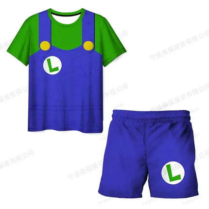 2026 Super Mario Boys 3D T-shirt Set Boys and Girls Cute Summer Top + Shorts Children's Short-Sleeve Birthday Gift Boys Clothes
