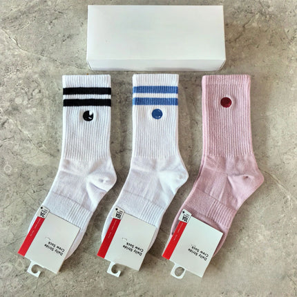 New Men Women Combed Cotton Embroidered Logo Two Bars Casual Sports Socks Running Fitness Breathable Trendy Socks
