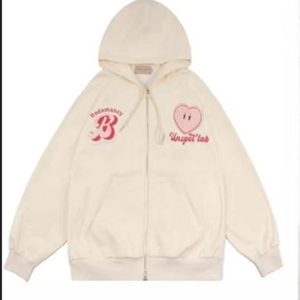 Sweet Girl Zipper Hooded Coat Spring And Autumn Dressing Up Retro Design Sense Collection Casual Fashion Trends Versatile