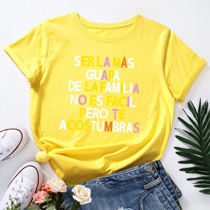 2024 Summer Women T Shirt Simple Spain Letter Print Female Short Sleeve T-shirt Harajuku Woman Tops Ladies  Tees