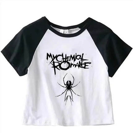 My Chemical Romance Graphic Crop Top Girl Cyber Y2K Kawaii Fashion Harajuku Crop Top Summer Sport T-Shirt Jogging Short Sleeve