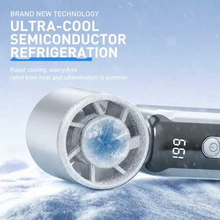 Portable Mini Handheld Cold Compress Fan 199 Speed Adjustable Digital Display Turbo Bladeless Fan USB Rechargeable Cooling Fan