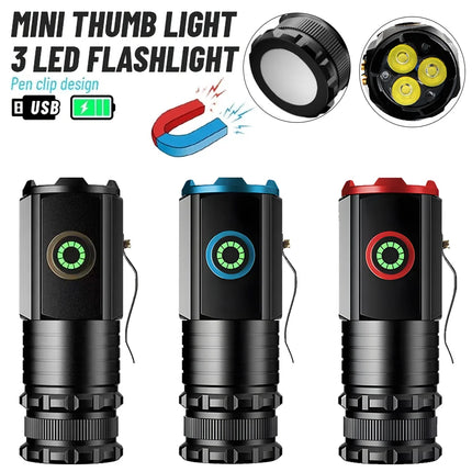 Portable Powerful Mini LED Flashlight with Pen Clip Rechargeable Pocket Emergency Torch Waterproof Hiking Camping Flash Light