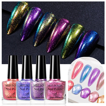 2pcs 8ml Chameleon Nail Polish Set Gorgeous Glitter Galaxy Chrome Holographic Nail Polish No-Bake Quick Dry Long-Lasting Nails