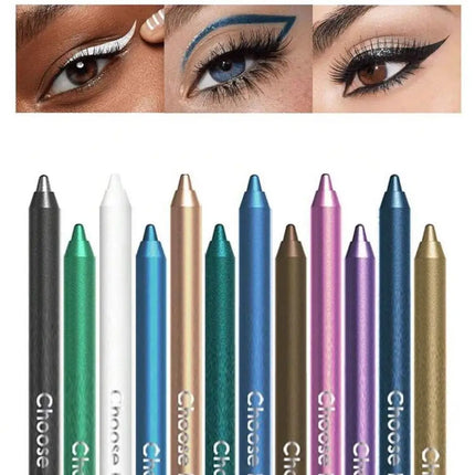 12 Colors Glitter Shimmer Eyeliner Pencil Set Long-Wearing Waterproof Smooth Application Blue Tone Pearlescent Eye Liner