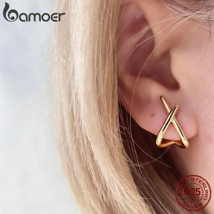 BAMOER 925 Sterling Silver X Stud Earrings for Women, 18K Gold Plated Hypoallergenic Earrings Chic Jewelry Gift for Daily Wear