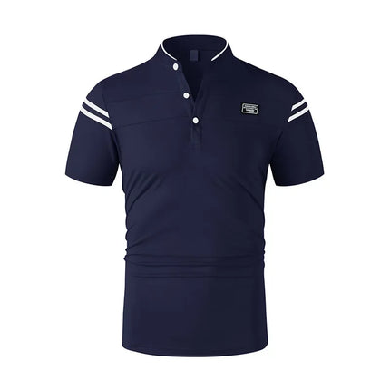 2025 New Men's Casual Fashion Solid Color Short Sleeved Polo Shirt Stand Up Collar Versatile Comfortable Top
