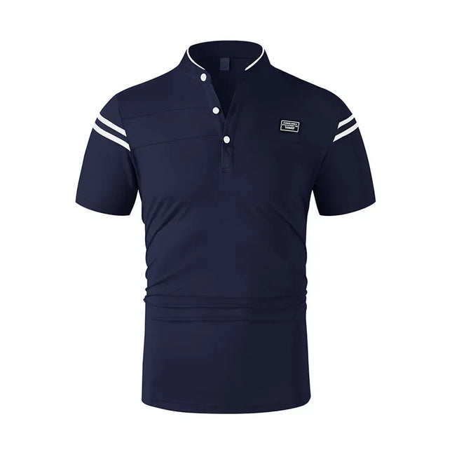 2025 New Men's Casual Fashion Solid Color Short Sleeved Polo Shirt Stand Up Collar Versatile Comfortable Top