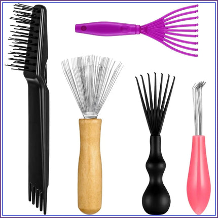 5-Piece Comb and Brush Cleaner Set - Hair Rake & Cleaning Brush for Home Salon Use
