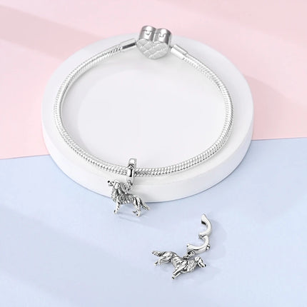 Hot Sale 925 Sterling Silver Dog Paw Print Fixed Clip & Shepherd Dog Dangle Charm Fits Bracelet Beloved Pet Pendant Gifts