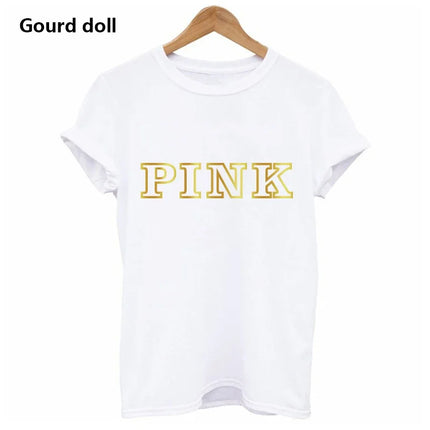 Harajuku Fashion PINK Letter Printed T-Shirts Women Tops Tee t shirt Women For Female O-Neck tumblr kawaii Casual Short Sleeve