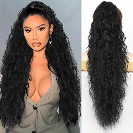 Synthetic Claw Long Wavy Ponytail Extension Black Brown 18-30" Curly Pony Tail Clip in Hair Extensions Fluffy Natural Looking