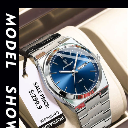 POEDAGAR Luxury Watch For Man Waterproof Luminous Date Week Stainless Steel Men Watch Casual Quartz Men's Watches Male Clock+box