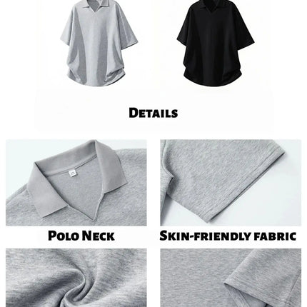 Men's Knitted V-Neck Polo Shirt Retro Solid Short-Sleeved T-Shirt Soft Breathable Loose-Fitting Casual Half-Sleeve T-Shirt