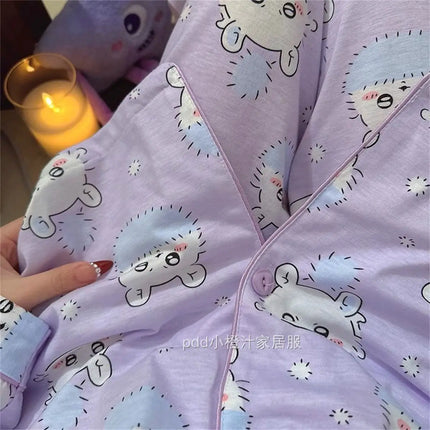 Momonga cartoon pajamas cute Chiikawa Momonga Women's long-sleeved shirt and pants for spring and autumn Girls' home wear set
