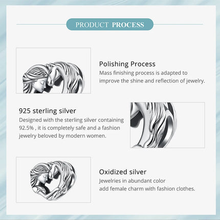 WOSTU Solid 925 Sterling Silver Lovely Girl & Horse Charm Heart Guardian Pendant Fit DIY Bracelet Necklace Heart Jewelry Series