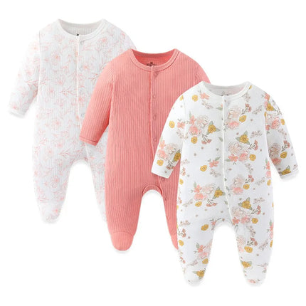 Kiddiezoom 3 Pcs/Lot Autumn Winter Long Sleeve Casual Sweet Baby Girl Romper 100%Cotton Soft Newborn Jumpsuits Clothes