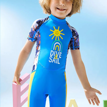 Children's Swimsuit Boys and Girls One-Piece Short-Sleeved Beach Sun Protection Professional Training Swimsuit