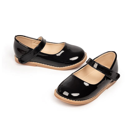 KIDSUN Black Fashion Children's Shoes Girl Formal Buckle Rubber Sole Leather Princess Dress Shoes Classic Size 21-32