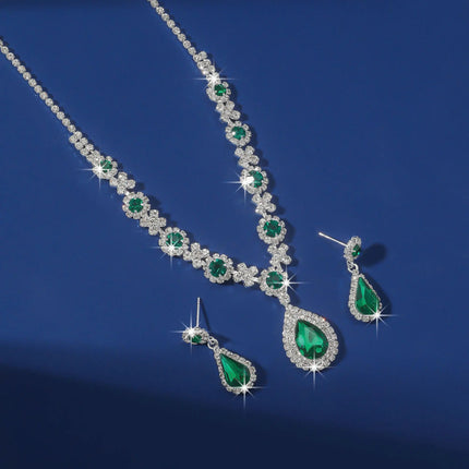 2pcs/set Jewelry Sets Women Elegant Waterdrop Rhinestone Pendant Necklace stud Earrings Wedding Dress Bridal Jewelry Set