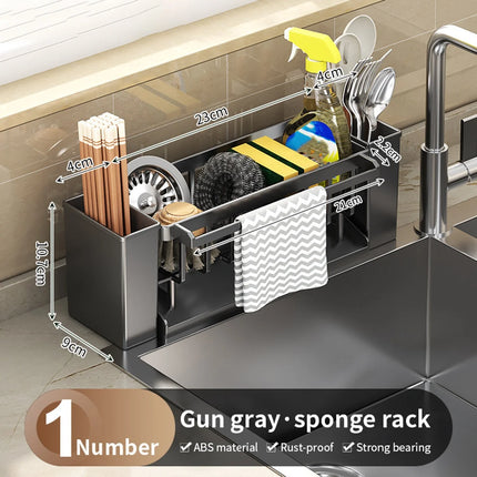 Kitchen Sink Organiser,Kitchen Sink Sponge Holder With Brush Holder,Rag Drain Rack,  Bathroom Organizer, Sink Faucet Sink Ra