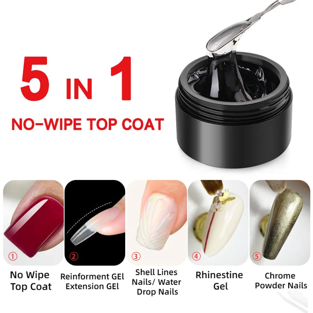 MSHARE 3D Top Coat Gel 50ml 5 IN 1 Rhinestones No Wipe Water Drop UV/LED Soak Off Gel for Nail Art & Extensions