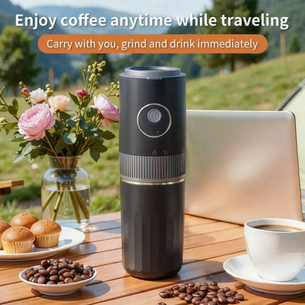 2-in-1 Wireless Portable Coffee Machine – Grind Beans & Hand Brew Anywhere for Camping & Outdoor Adventures