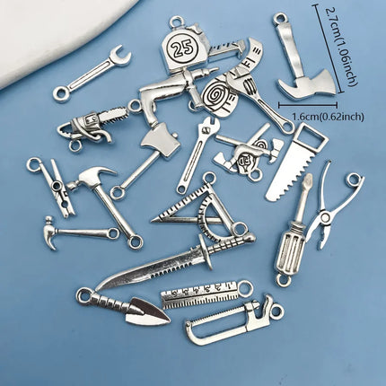 Mix 20pcs Antique Silvery Tool Charms Pendants For Jewelry Making Saw Wrench Axe Findings Crafting Accessory For DIY