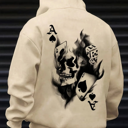 Skull & Card Print Street Men Women Hooded Sweatshirt Autumn Winter Daily Outdoor Vacation Fitness Casual Loose Warm Sportswear