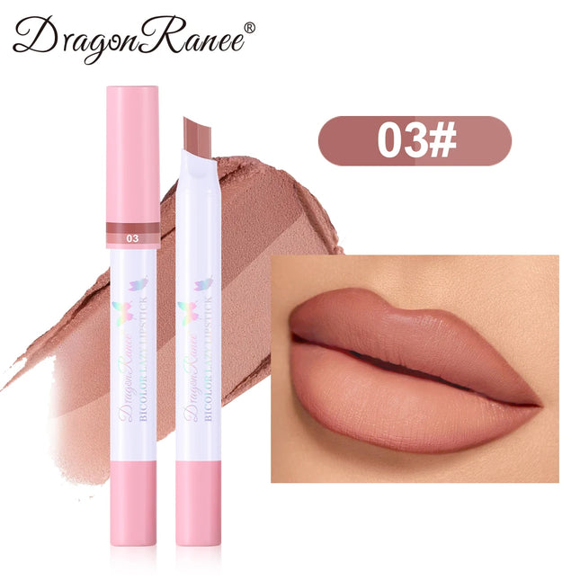 Two-Color Lipstick Pen, Matte Matte Finish, Long-Lasting Makeup Effect, Two-Color, Delicate, Waterproof, Non-Fading Lip Gloss, Natural and Easy to Apply Lipstick