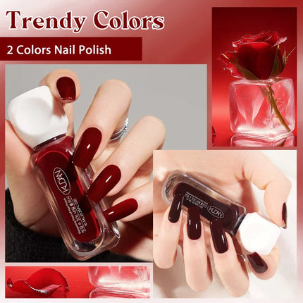2pcs/set 10ml Water-Based Peel-Off Nail Polish Kit Red Pink Long Lasting Quick Drying No Lamp Needed Nail Art Nail Supplies
