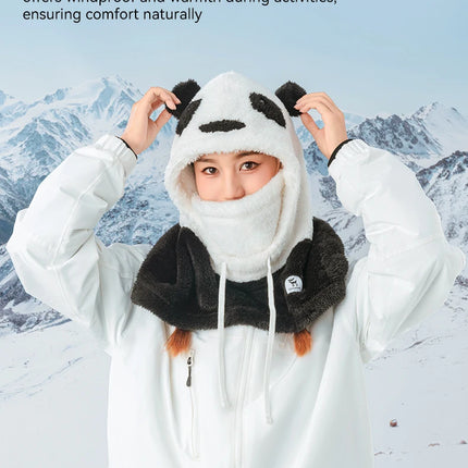 Qunature Parent-child Panda Ski Headgear Balaclava Soft Thermal Fleece Full Face Mask Winter Keep Warm Hood Scarf Neck Collar
