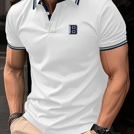 Men's Summer Short-sleeved Polo Shirt with A Collar and Contrasting Color Stripes - Fashionable and Casual Attire