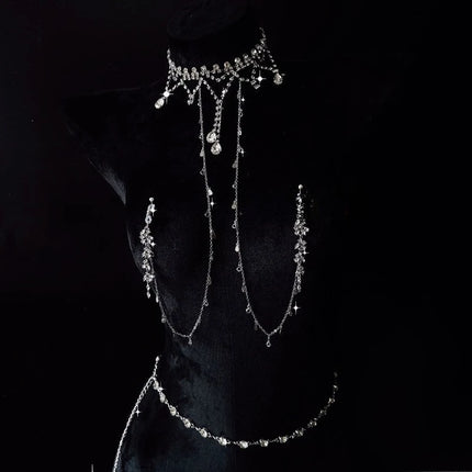Nipple Clips with Sparkling Rhinestones Erotic Collar Chest Restraints One-Piece Body Chain 5-Size Anal Plugs BDSM Adult Sex Toy