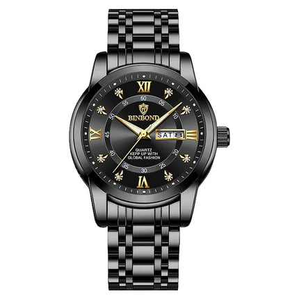 BINBOND Luxury Men Quartz Watch Waterproof Date Week Luminous Wristwatch Stainless Steel Men's Watches Male Clock Sports Reloj