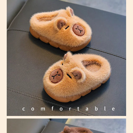 Kids Winter Warm Cotton Slippers Cute Capybara Slip-On Shoes for Boys & Girls Soft Non-Slip Soles Lightweight Easy Wear Closure