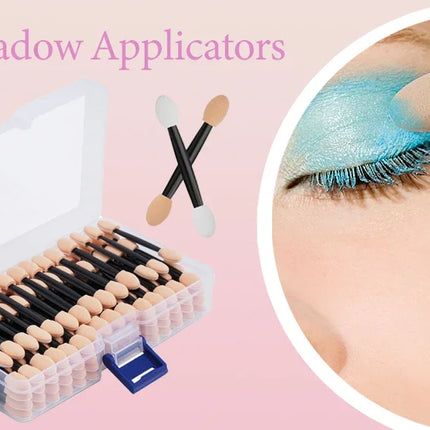 Cuttte 50/100PCS Disposable Dual Sides Eye Shadow Sponge Applicators with Container,  Length Eyeshadow Brushes Makeup Applicator