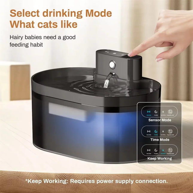 2.2L Wireless Cat Water Fountain, Battery Operated Automatic Pet Water Fountain With Motion Sensor, Dog Cat Water Dispenser Bowl